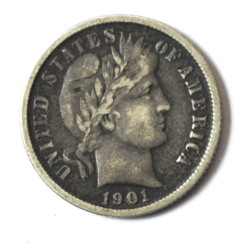 1901 10c Barber Silver Ten Cents Dime US Philadelphia
