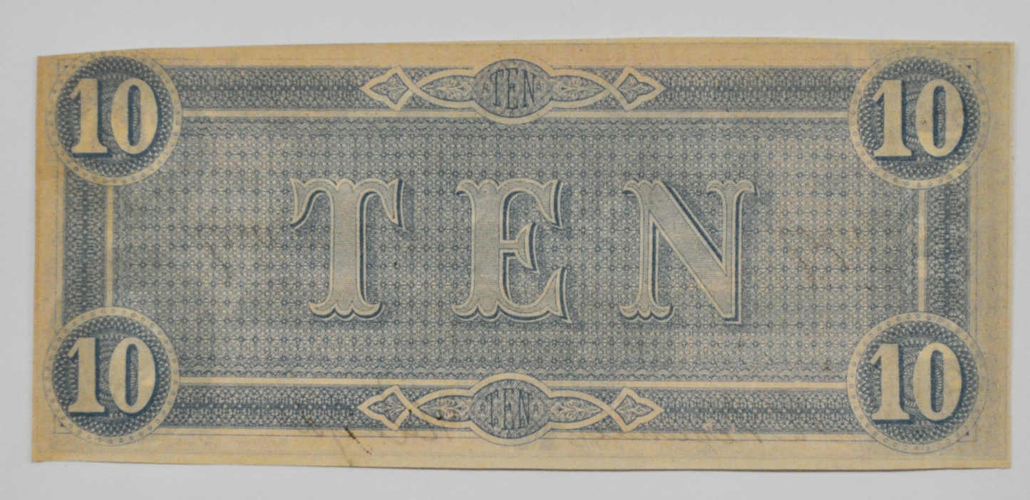 1864 $10 Ten Dollars Confederate States of America Richmond Note Currency CS-68