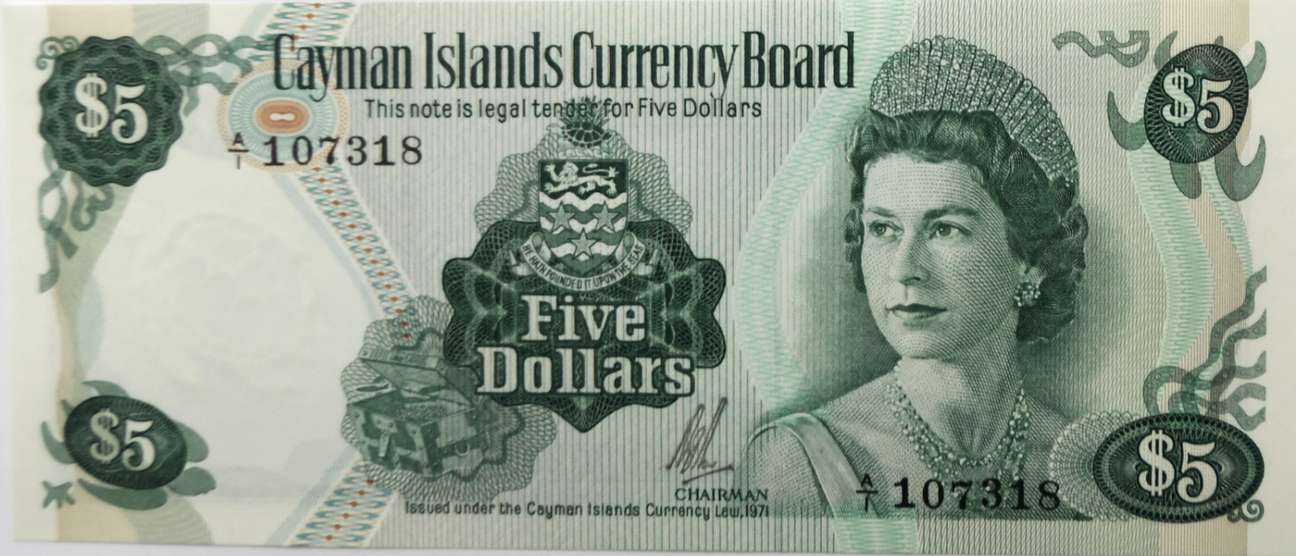 1971 Cayman Islands $5 Five Dollars Uncirculated Banknote A/1 107318