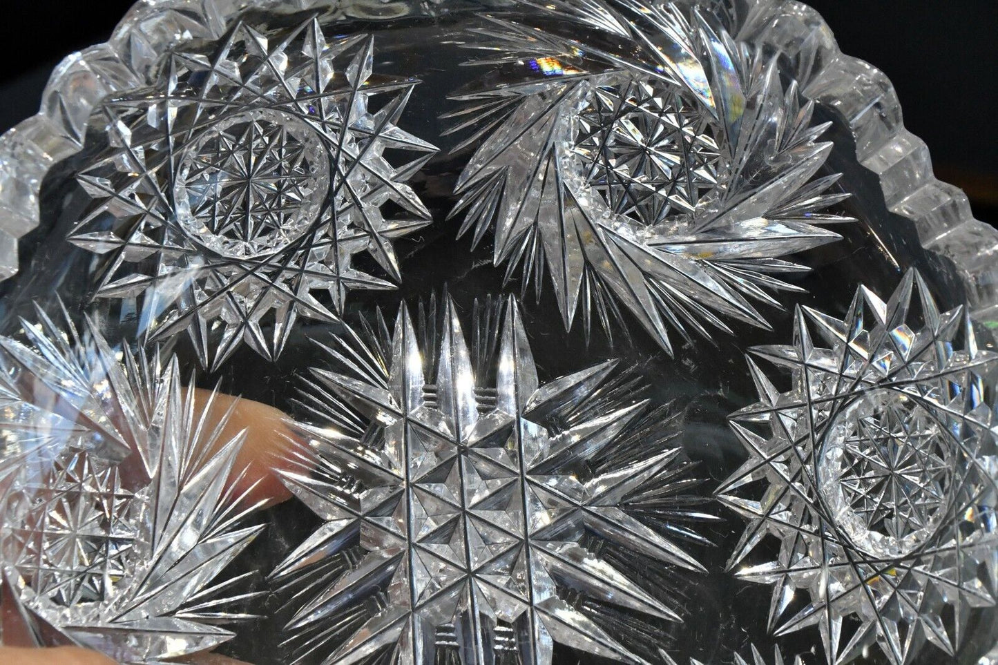 Vintage Czech Bohemian Style Cut Crystal Ash Tray 6" x  1 1/2" Beautiful Heavy