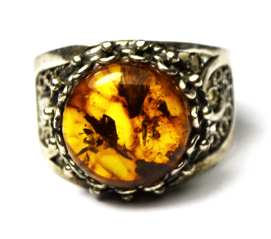DGS Turkey Amber Spiral Filigree Ring 16mm Size 8-1/4
