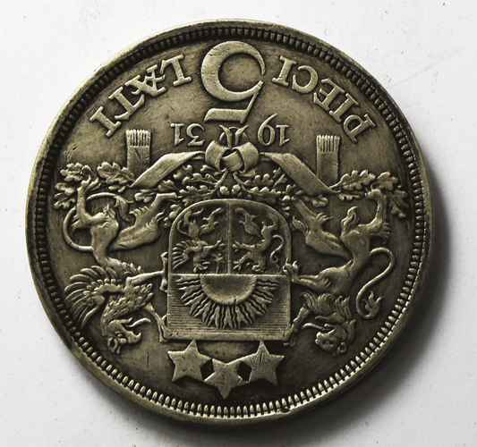 1931 Latvia Five 5 Lati Silver Coin KM# 9