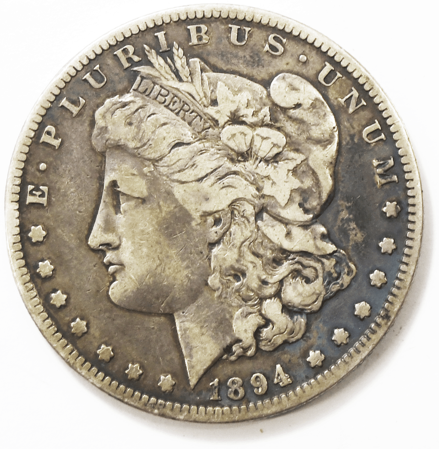 1894 S $1 Morgan Silver One Dollar US Coin San Francisco Adhesive Reverse