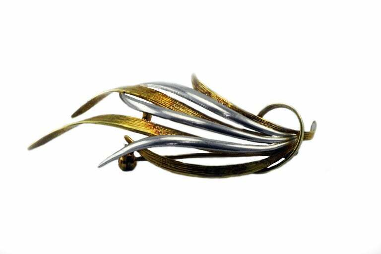 Vintage Abstract Flowing Art Signed 14kt Two-Tone Gold Pin Brooch 585A DXXan