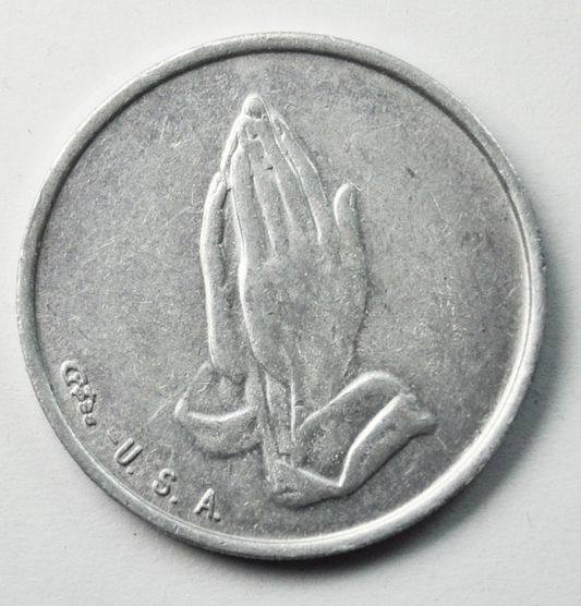 Praying Hands Aluminum Token Cross USA Serenity God Courage Wisdom