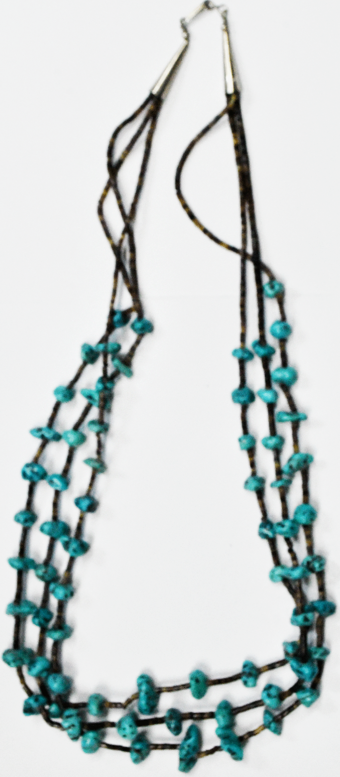 Silver Plate Turquoise 18mm Chunk 3 Strand Bead Necklace 25"
