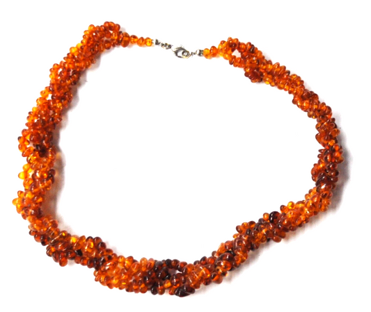 Silver Plate Natural Amber Cluster Molecule Woven Beads 17mm 16"