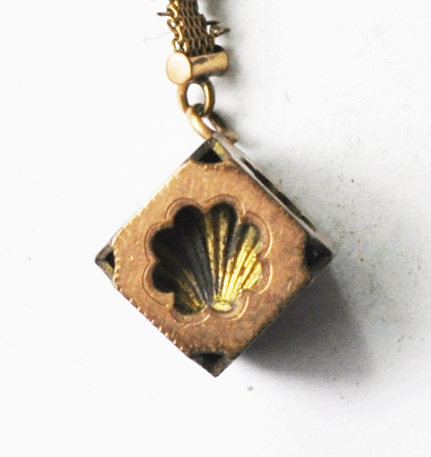 Vintage Gold Filled W&SB Shell Cube Fob 15mm Filigree Chain 5"