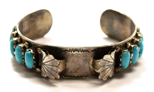Sterling Silver Zuni C.A.Y.  Turquoise Row Watch Cuff Bracelet 16mm 5-3/4" Wrist