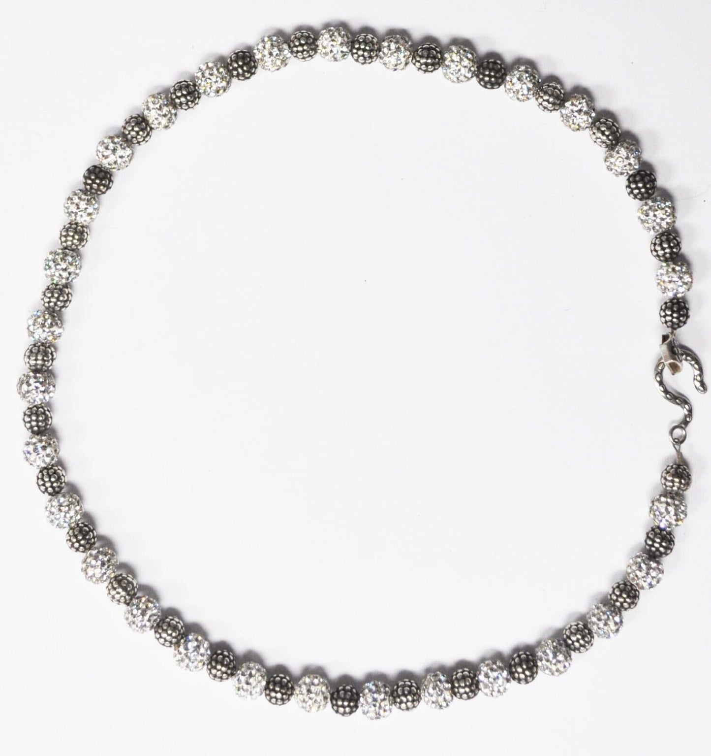 Sterling Aya Jordan Crystal Ball Textured Dot Bead & Clasp Necklace 7mm 17.5"