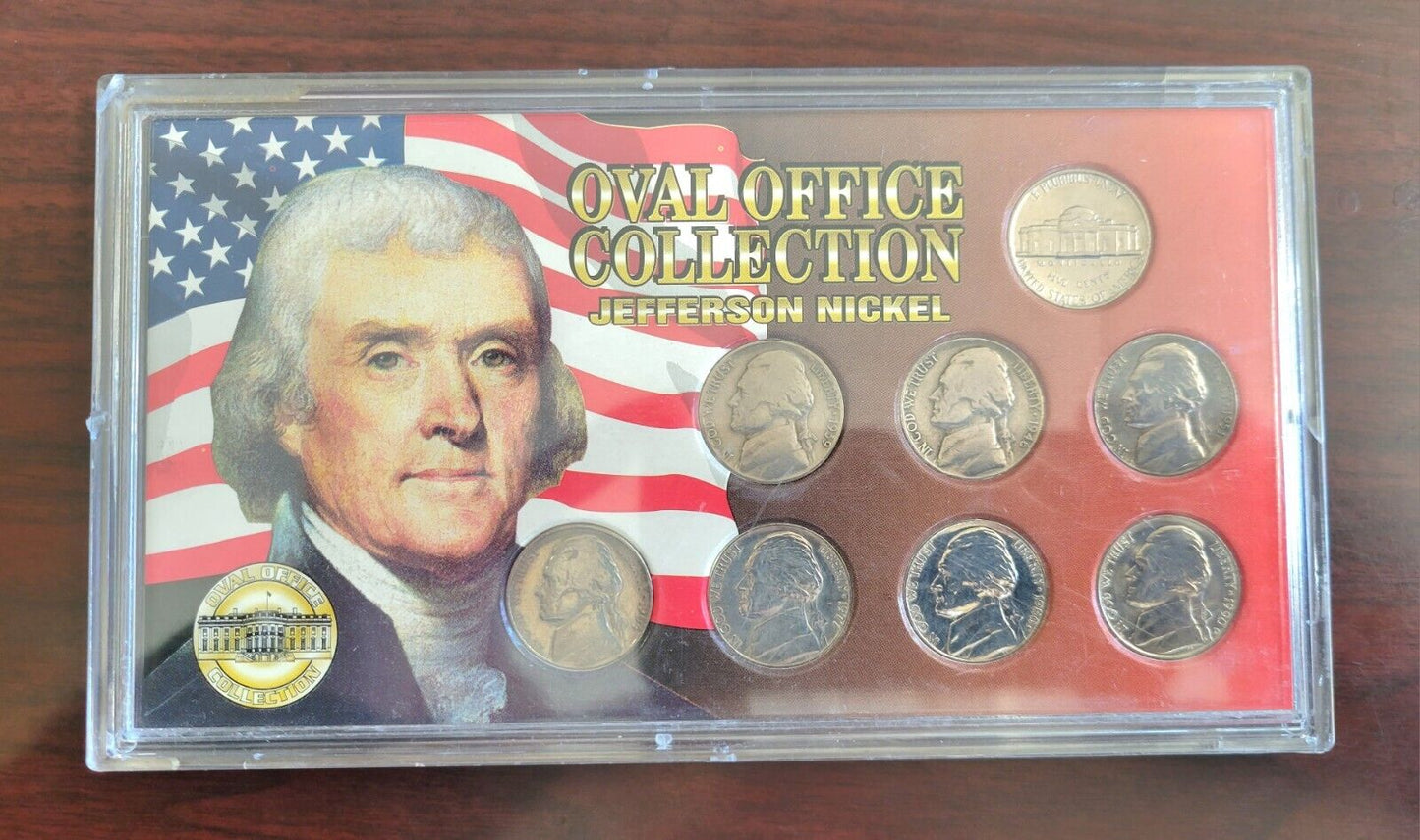 1996 Oval Office Collection 8 PC Jefferson Nickel Coin Set w Display Case SSCA