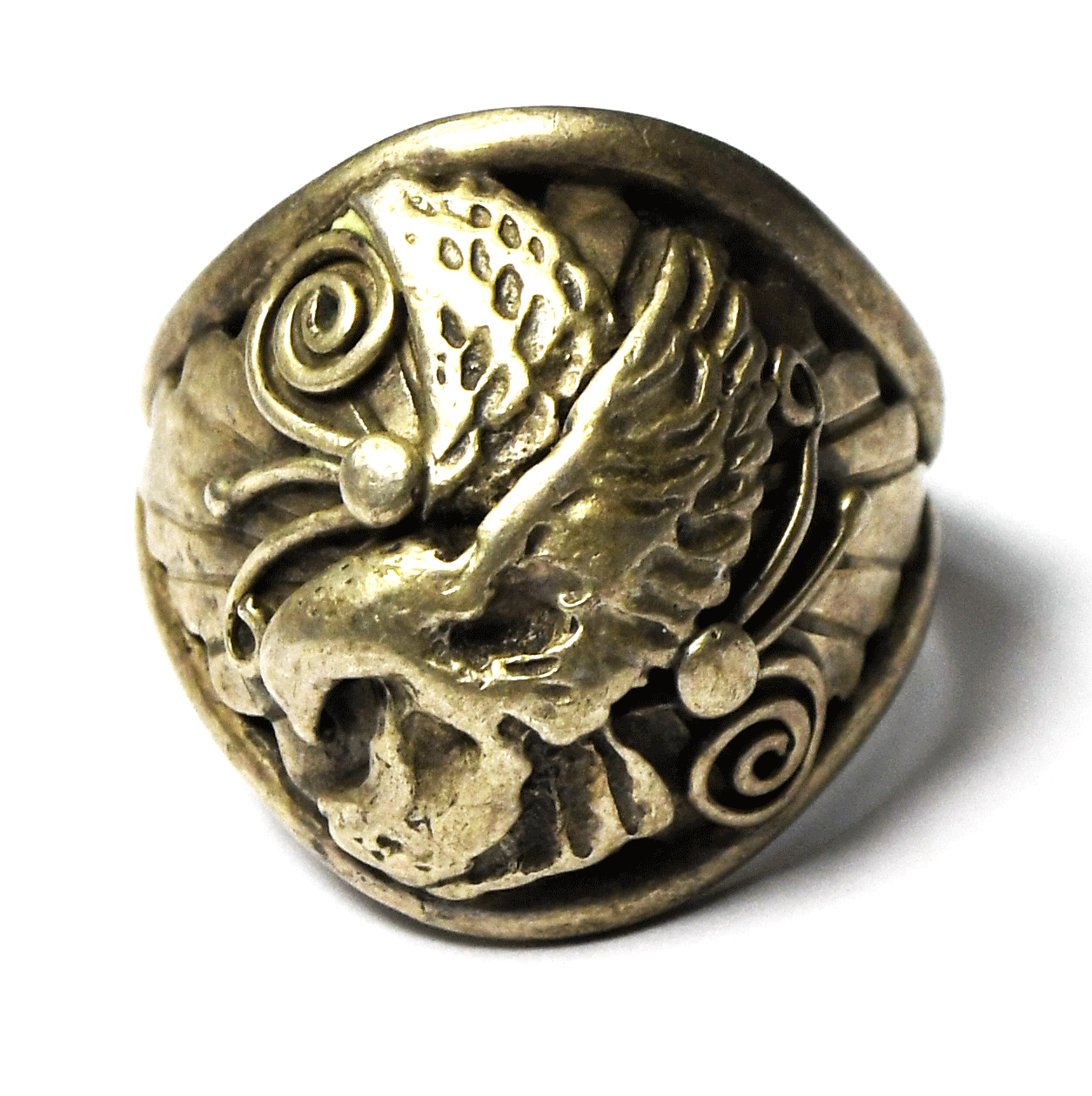 Sterling Silver Signed Eagle Floral Ring 25mm Size 13-1/2