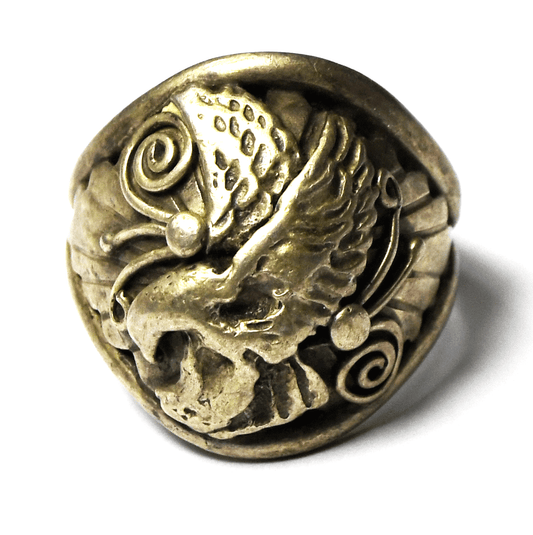 Sterling Silver Signed Eagle Floral Ring 25mm Size 13-1/2