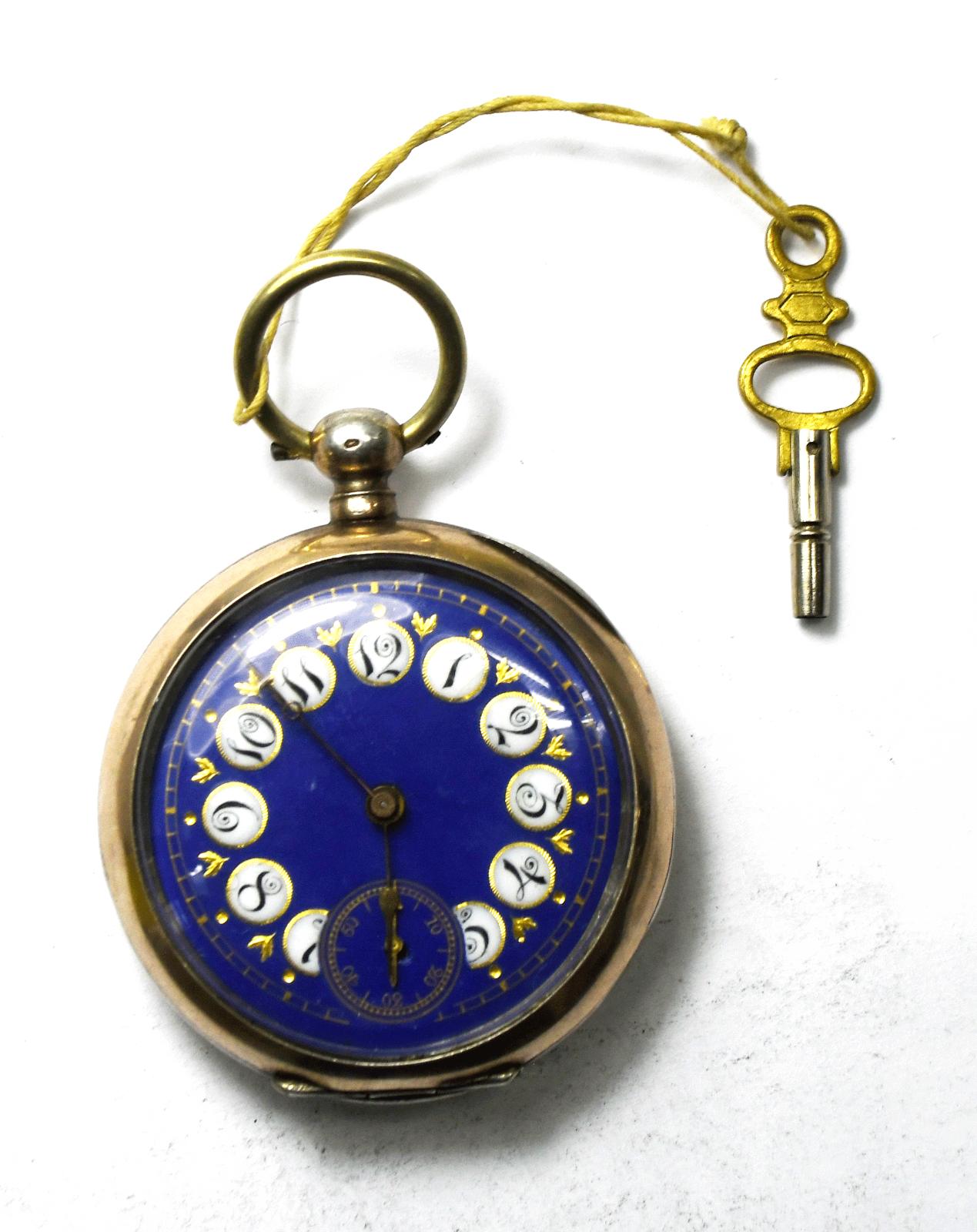 Swiss 800 Fine Two Tone 47mm Pocket Watch Blue Enamel Dial Not Running
