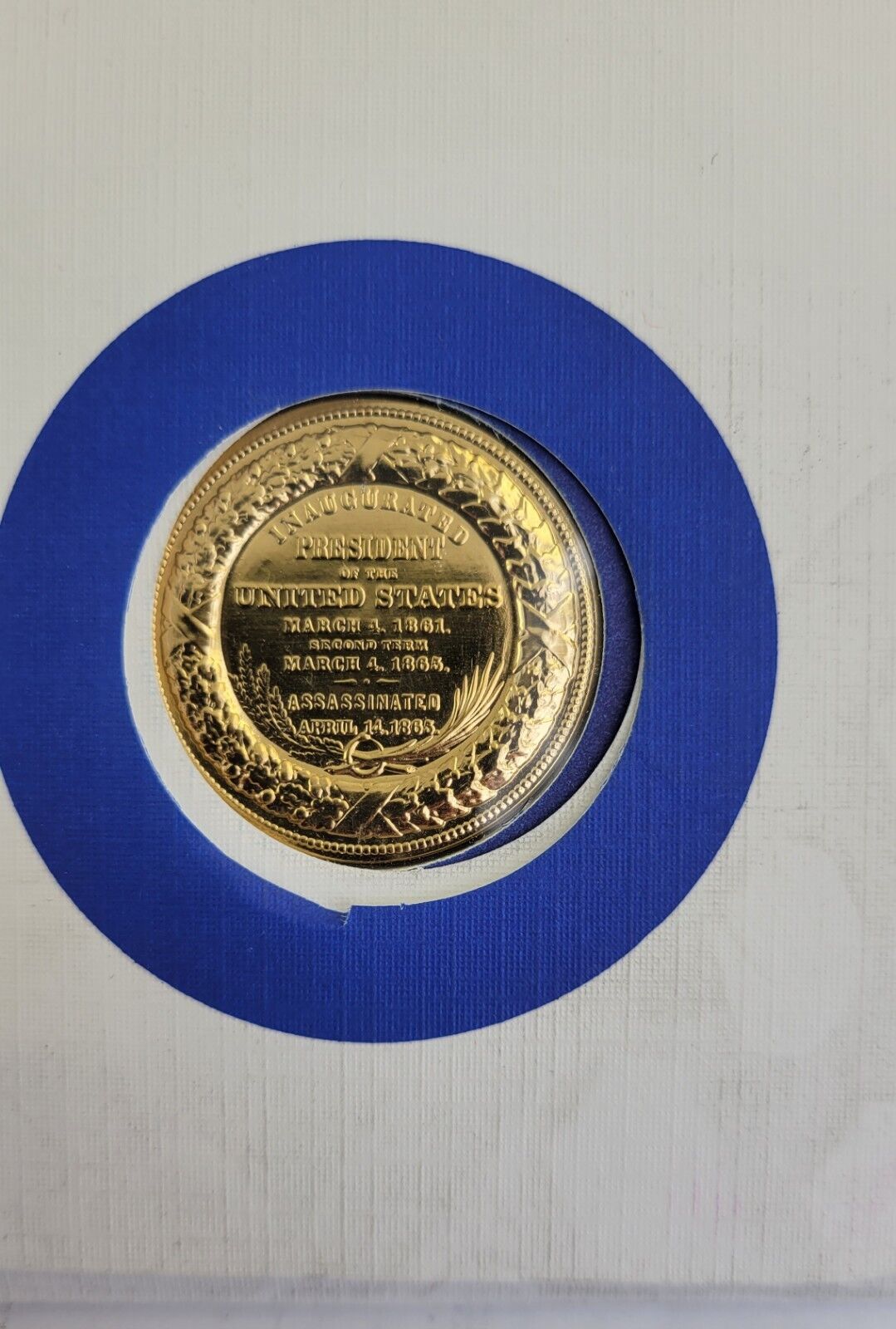 A Lincoln Presidential Covers Medal Postal Commemorative Society Gold Plated