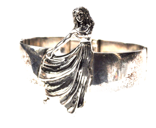 Mexico 950 Silver Signed Woman Dress 62mm Wide Hinged Bangle Bracelet 7" Wrist