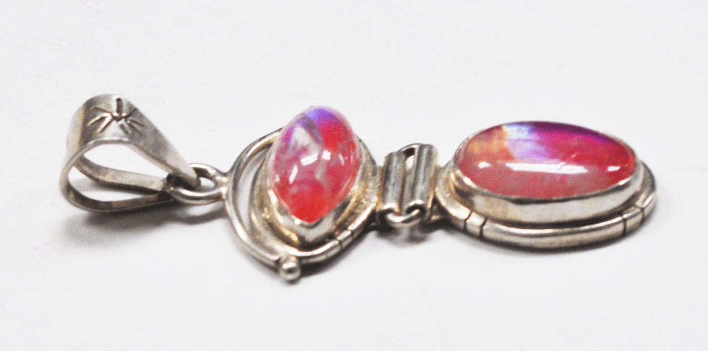 Sterling Silver Double Pink Iridescent Pendant Star Bale 49mm x 22mm