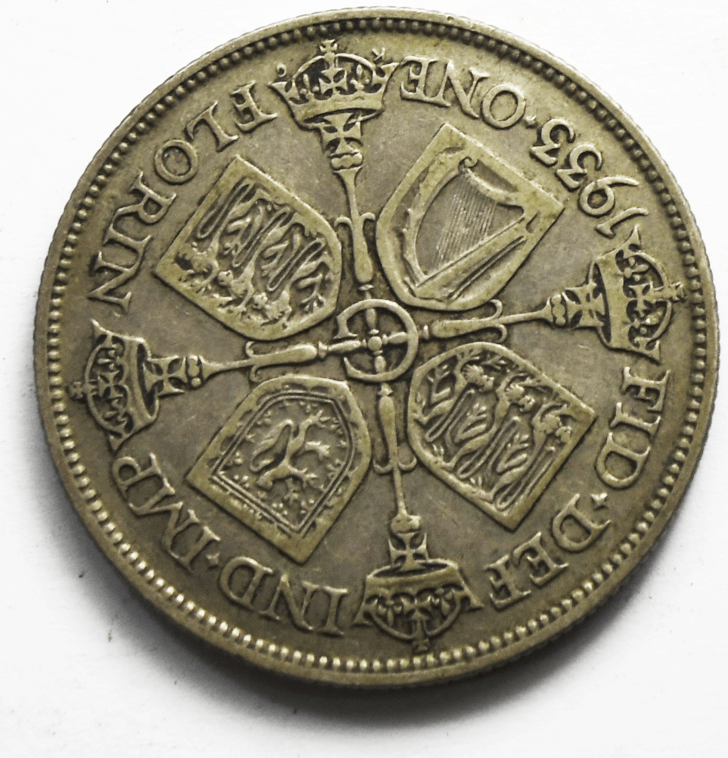 1933 Great Britain Silver One Florin Two Shillings Coin KM# 834