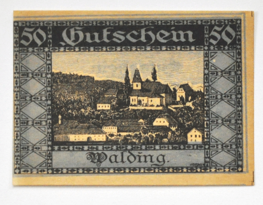 1920 50 Twenty Heller Austria Notgeld Banknote Walding Uncirculated