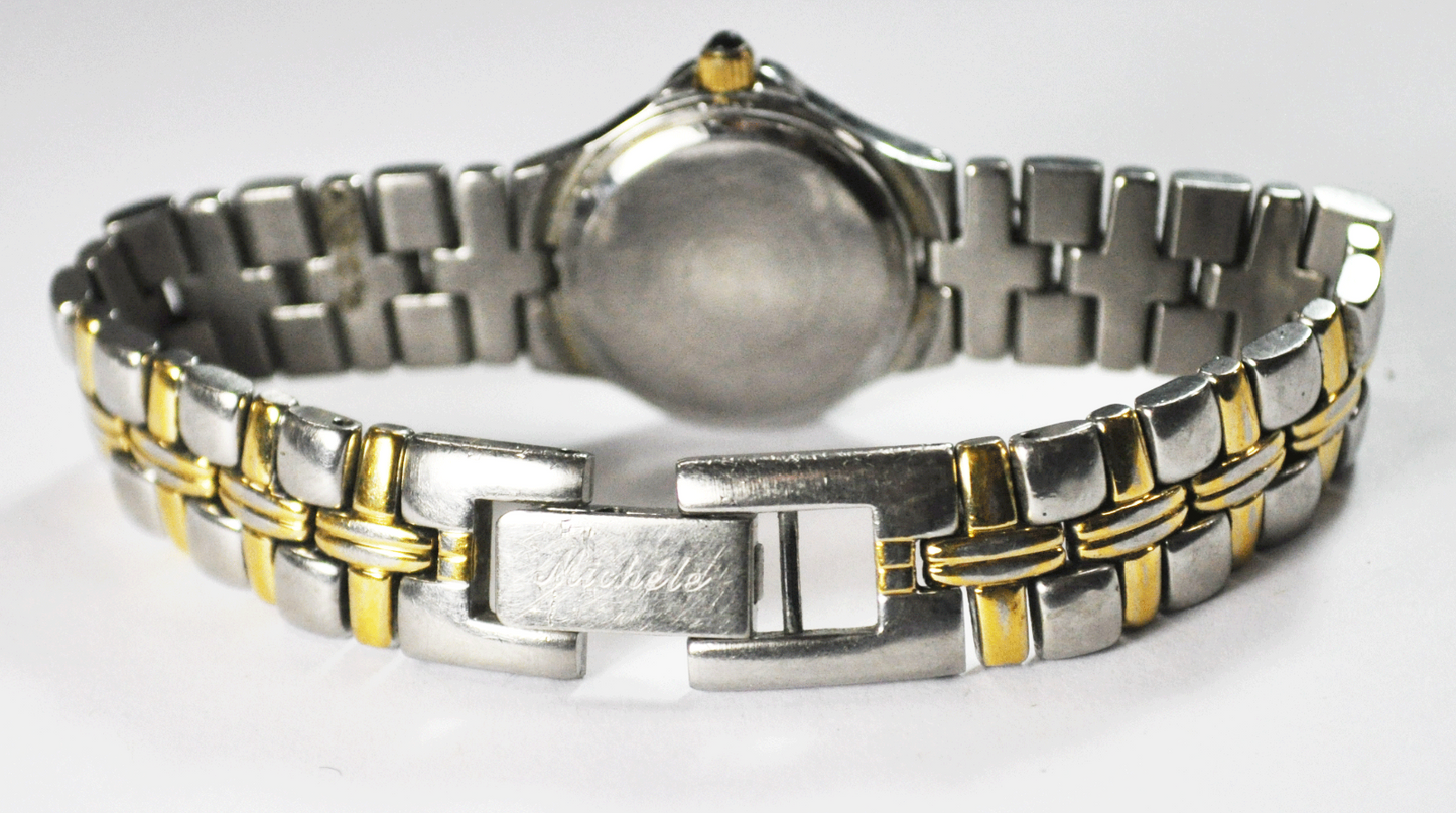 Michele Two Tone Quartz Wristwatch 21mm Stainless 72 158 SG Roman Bezel