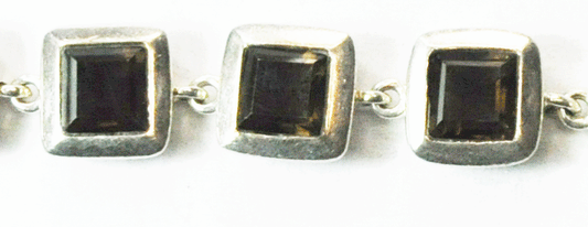 Sterling Silver Champagne CZ Square Link Toggle 9mm 7-1/4" Bracelet 42.3g