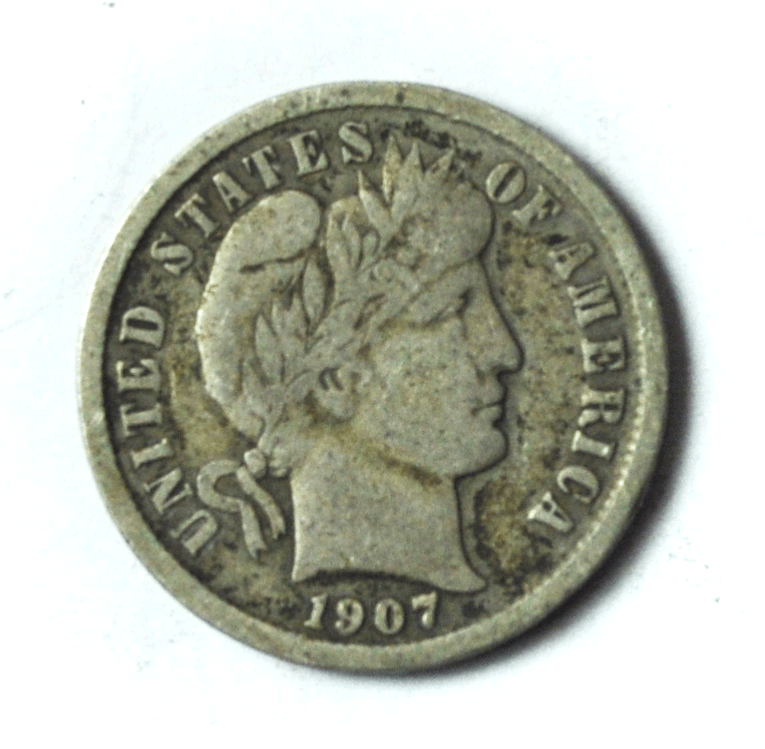1907 10c Barber Silver Dime Ten Cents Dime Philadelphia