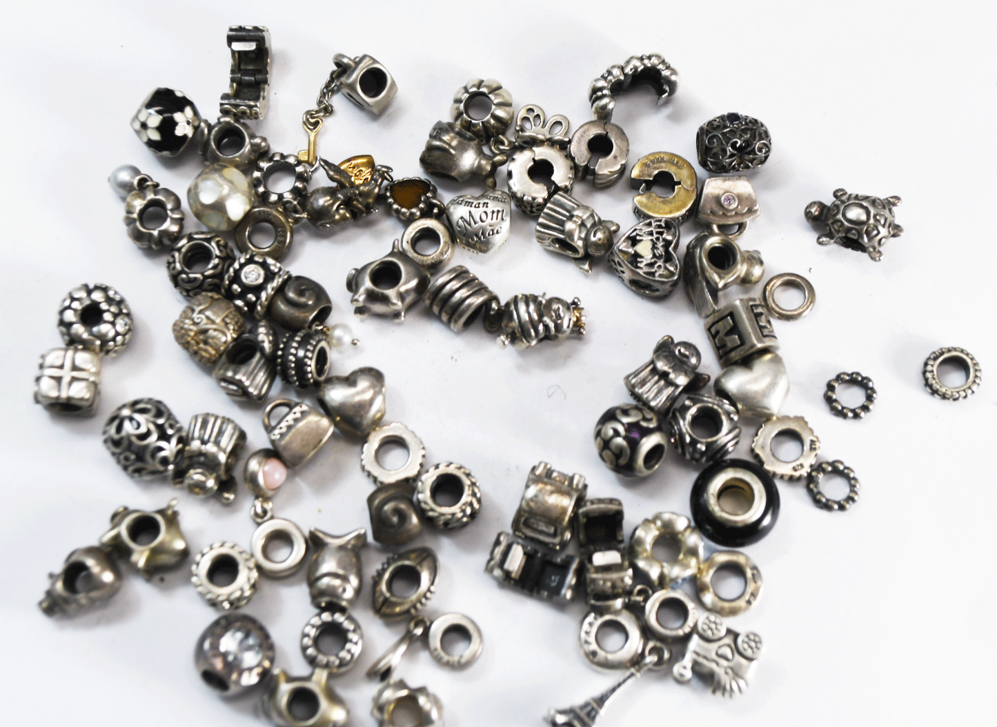 Lot of 70 Sterling Silver Pandora Ale Charms 4 Bracelets & 19.5" Necklace 280g