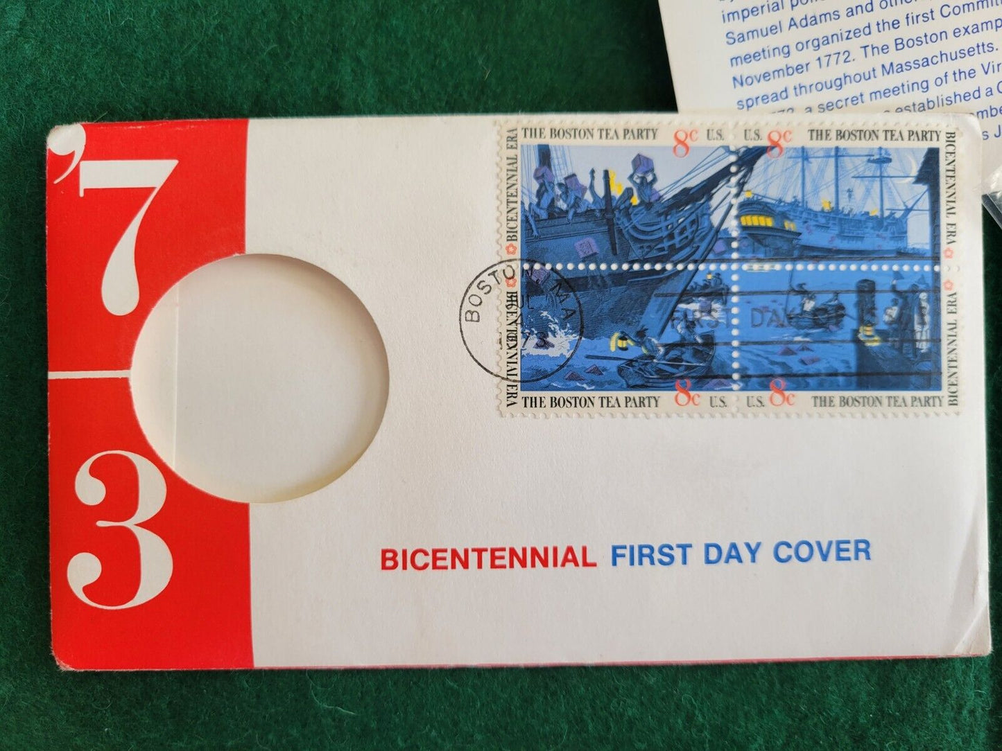 1973 Admas & Henry Bicentennial First Day Cover Commemorative Medal & Stamps Set