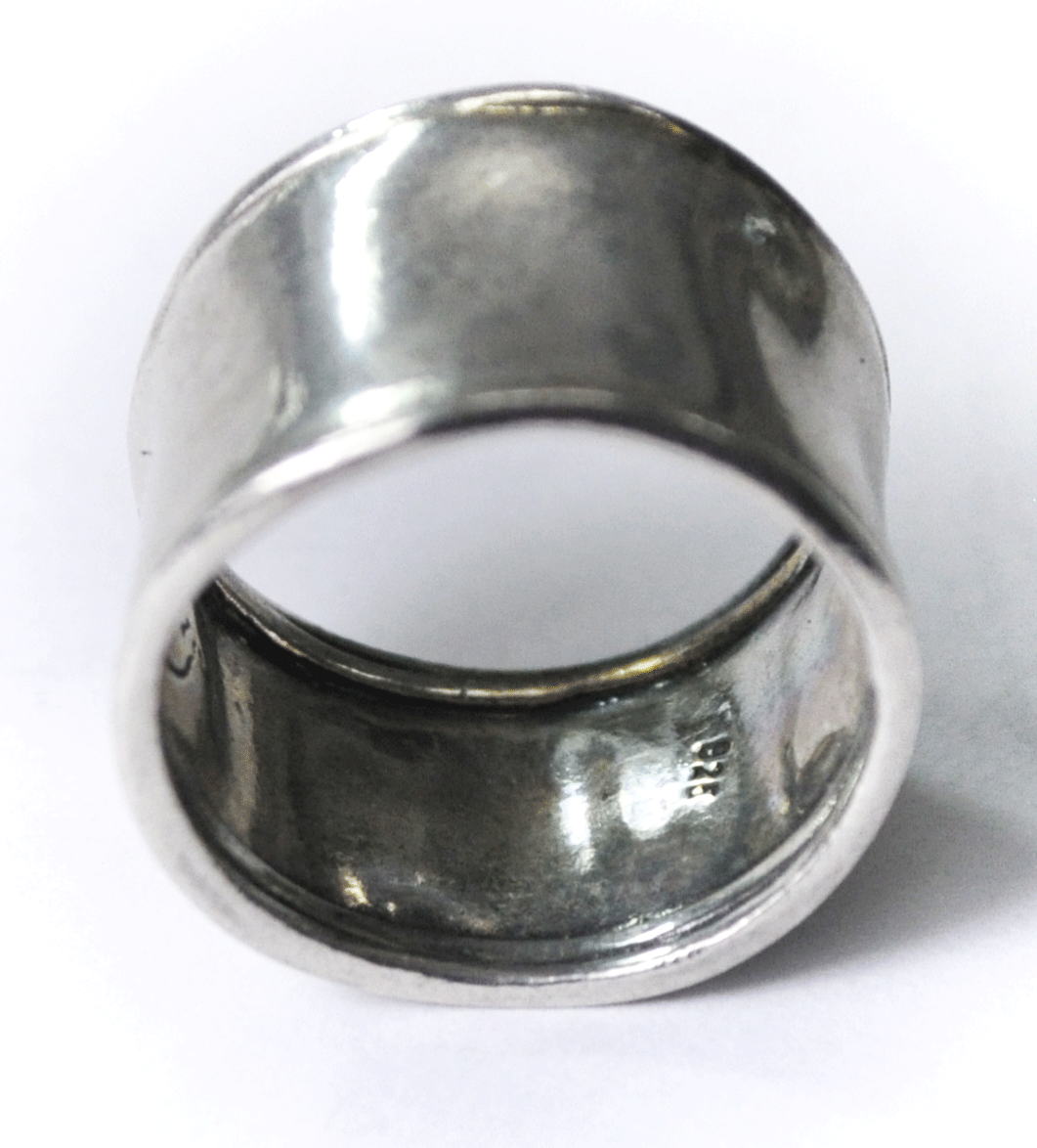 Sterling Silver Didae Modern 14mm Wavy Hammered Band Size 7-1/2