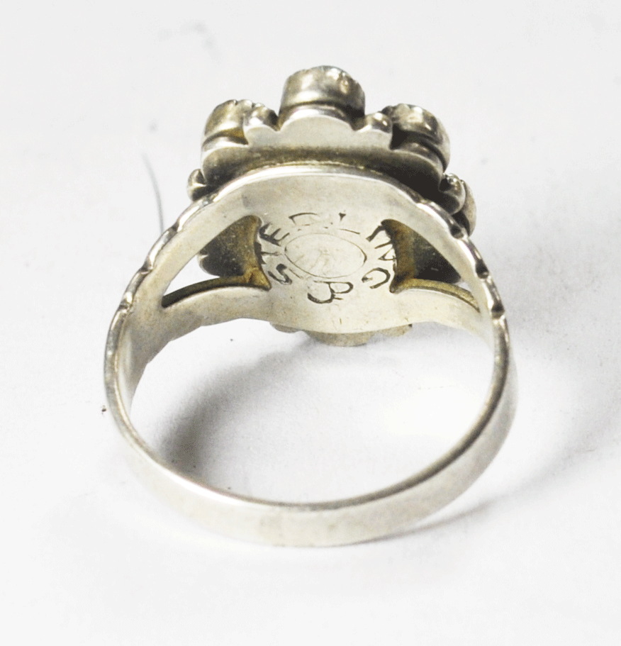 Sterling Silver Turquoise Halo Cluster Coral Ring Signed JP 16mm Size 4.5