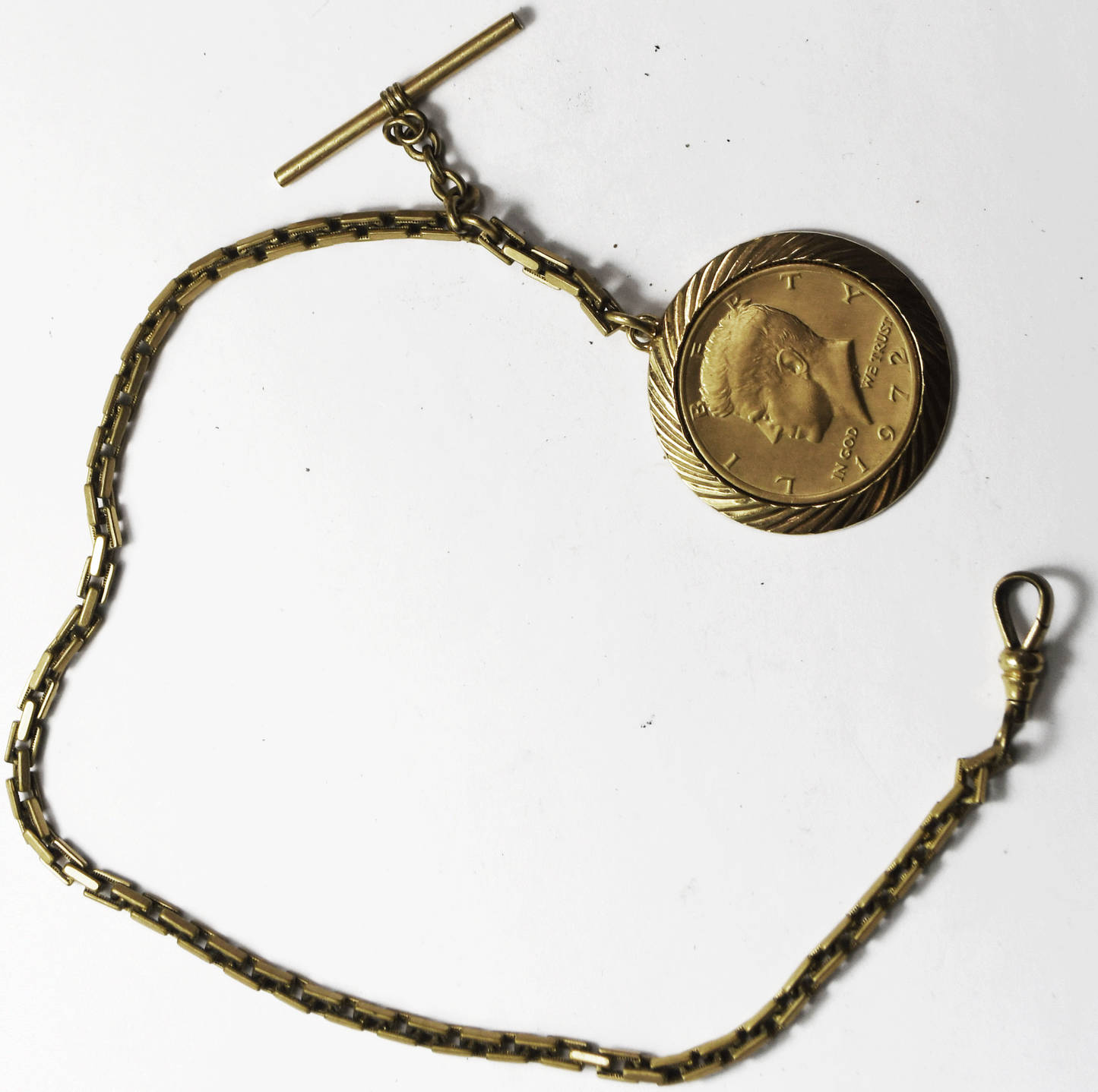 Gold Filled Pocket Watch Albert 4mm Chain 14" Gold Plated 1972 50c Fob