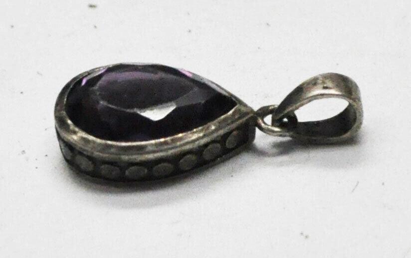 Sterling Silver Purple Amethyst Teardrop Pendant 23mm x 10mm