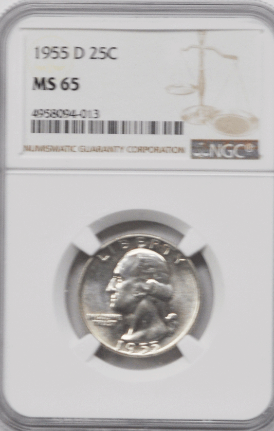 1955 D 25c Washington Silver Quarter Dollar Twenty Five Cents NGC MS65