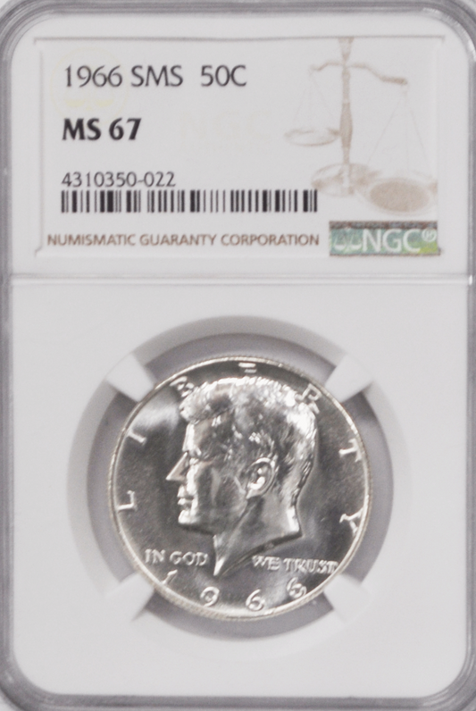 1966 50c SMS Kennedy Silver Half Dollar Fifty Cents MS67 NGC