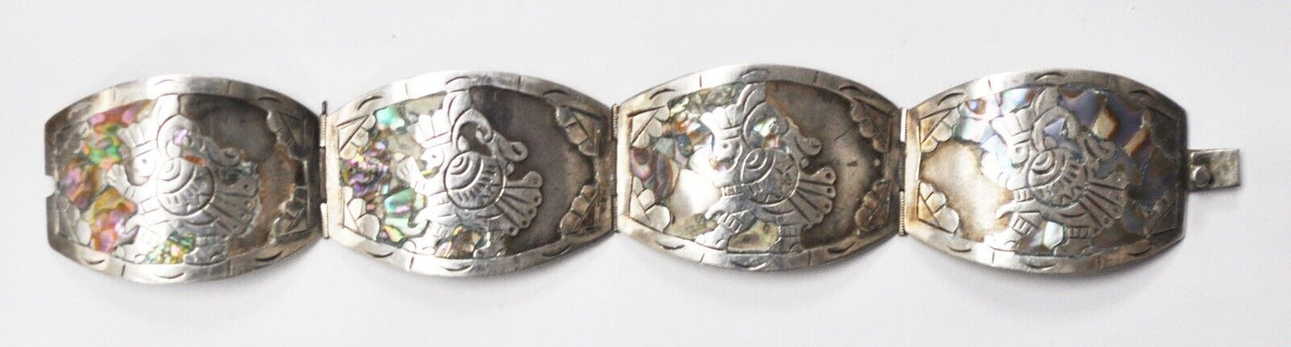 Sterling Silver CS Aztec Inlay 33mm Wide Bracelet 7-1/2" Missing Abalone