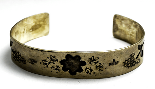 Sterling Silver Signed LPD Floral Etched Vine Cuff Bracelet 14mm 6-3/4" Wrist