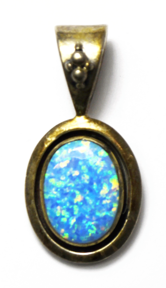 Sterling Silver Ted Ott Fire Opal Oval Pendant 38mm x 19mm