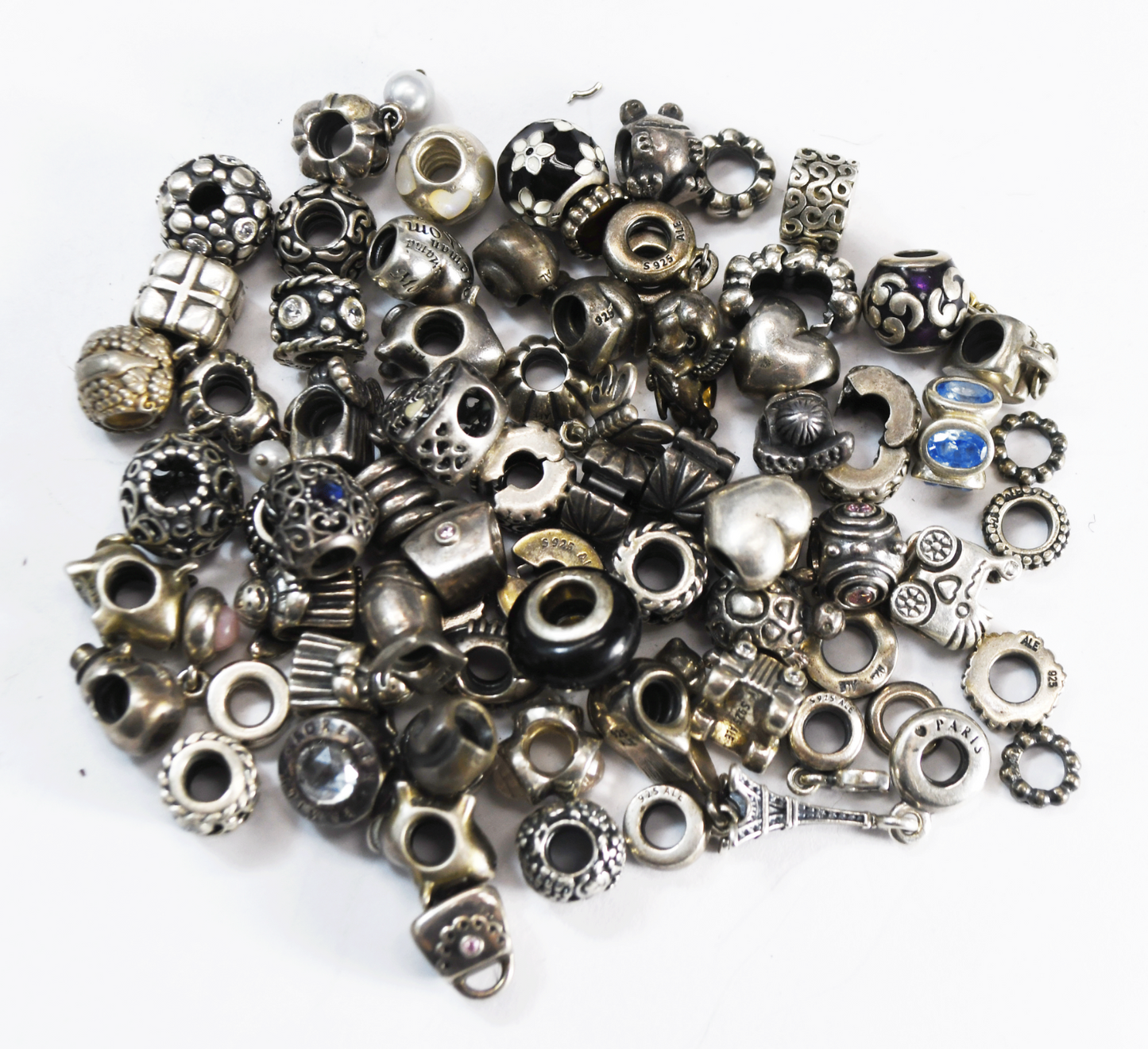 Lot of 70 Sterling Silver Pandora Ale Charms 4 Bracelets & 19.5" Necklace 280g