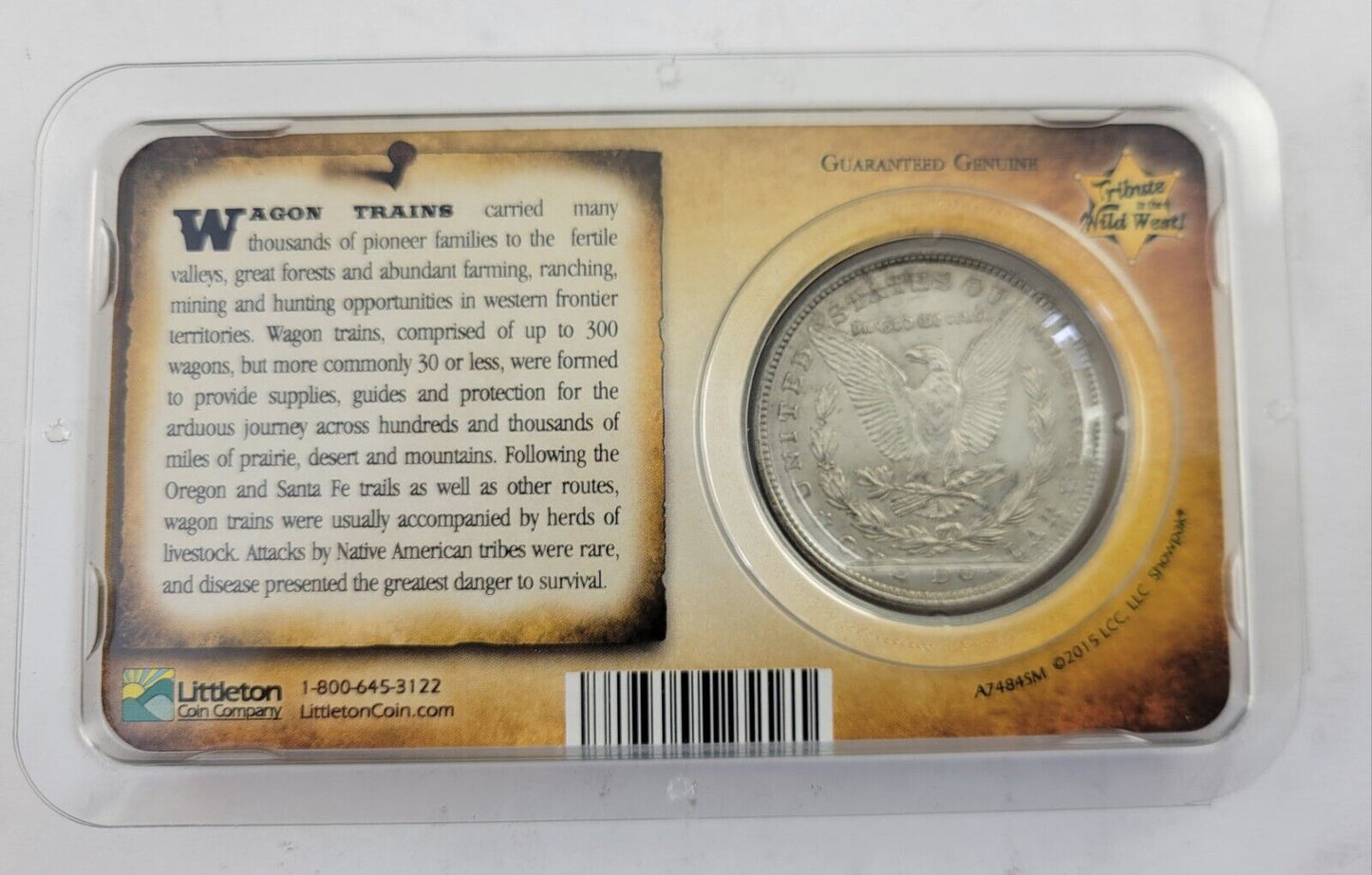 1921 P Morgan Silver Dollar in Littleton holder Wagon Trails