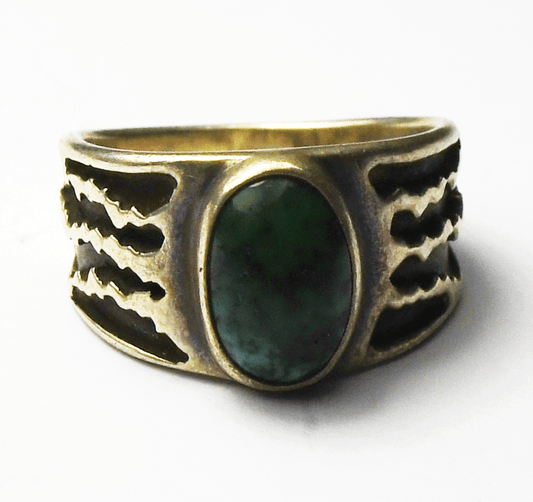 Sterling Silver Saxton Green Turquoise Tiger Stripe Ring 10mm Size 5