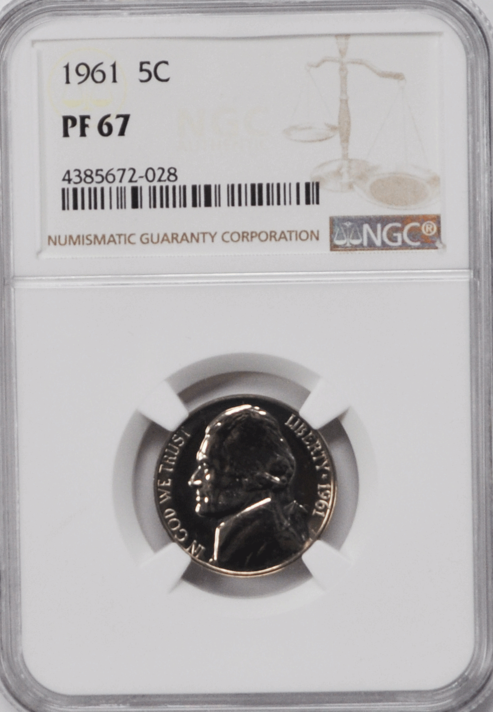 1961 5c Jefferson Proof Nickel Five Cents NGC PF67 Philadelphia