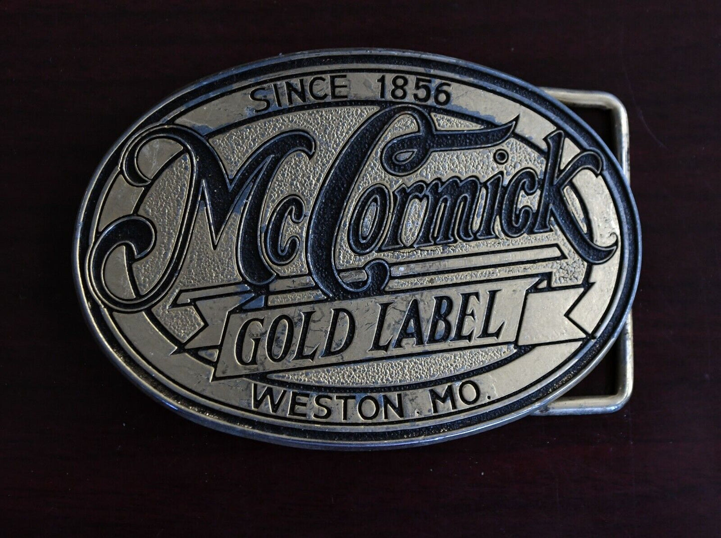 McCormick Gold Label Belt Buckle Bourbon Whiskey Weston Mo.