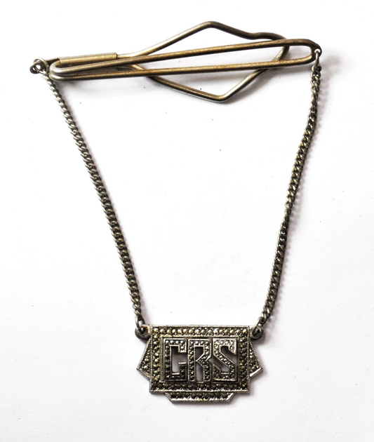 Sterling Silver & Plate Tie Clip Tack Bar 2-5/8" x 20mm Marcasite CRS