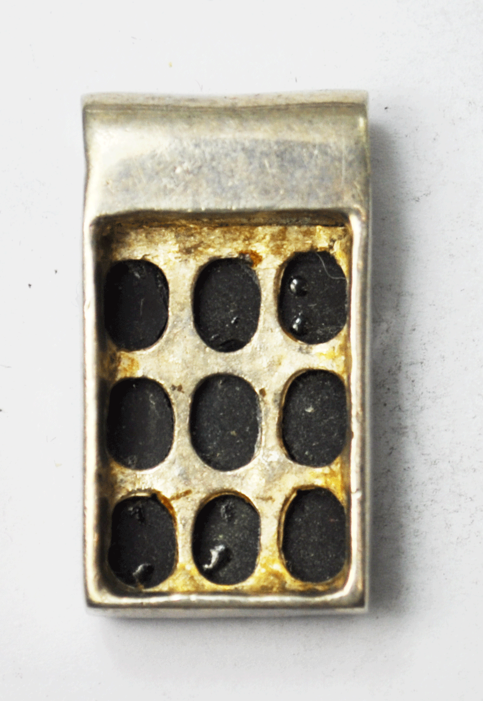 Silver Plated Two Tone Black & Gold Dot Cluster Slide Pendant 1-3/8" x 3/4"