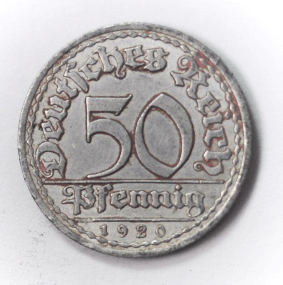 1920 A Germany Weimar Republic 50 FIfty Pfennig Aluminum Coin KM# 27