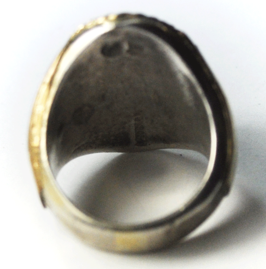 Sterling Silver & Gold Filled Signed TF Eagle 27mm Ring Size 9 Sand Cast 25.6g