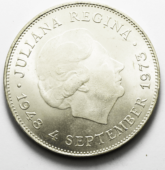 1973 Netherlands 10 Gulden Silver Coin KM# 196 Uncirculated