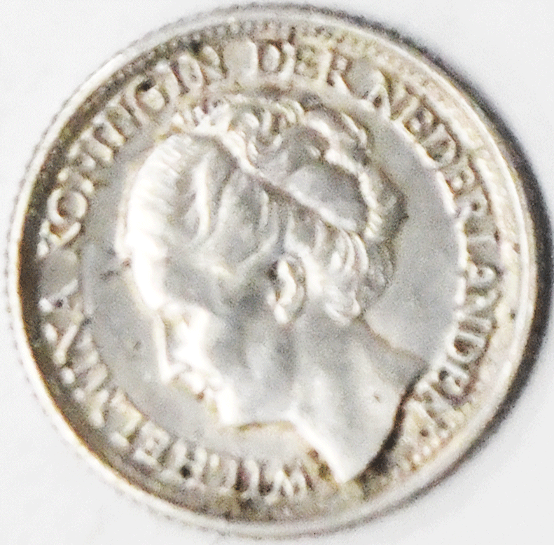 1943 P Curacao 10c Ten Cents Silver Coin KM# 37 Surinam