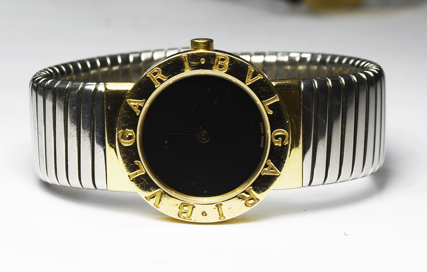 Bvlgari Tubogas 21mm 18k Yellow Gold & Stainless Black Matte Dial Watch BB262T
