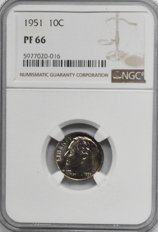 1951 10c Roosevelt Silver Proof Dime Ten Cents NGC PF66